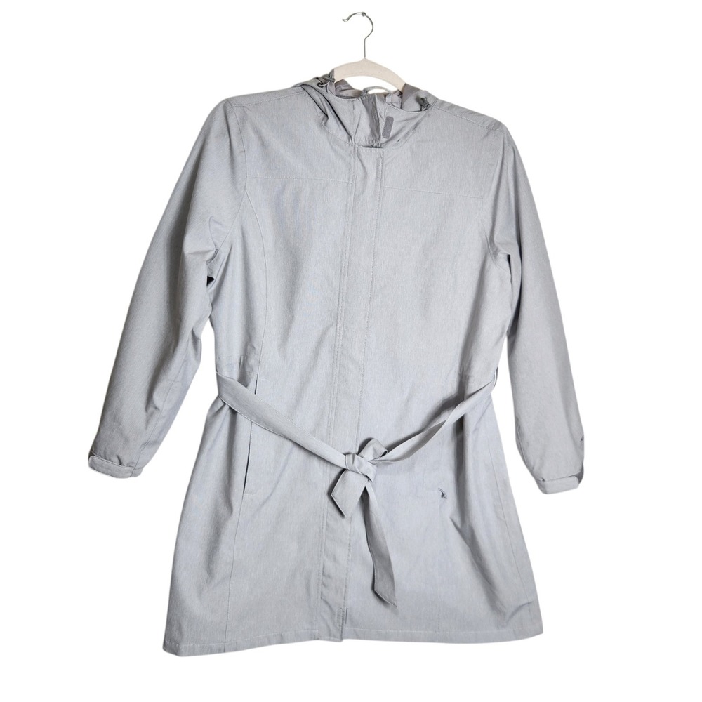 Eddie Bauer Weatheredge Rain Jacket Gray Hooded Trench Coat Belted Womens 2XL